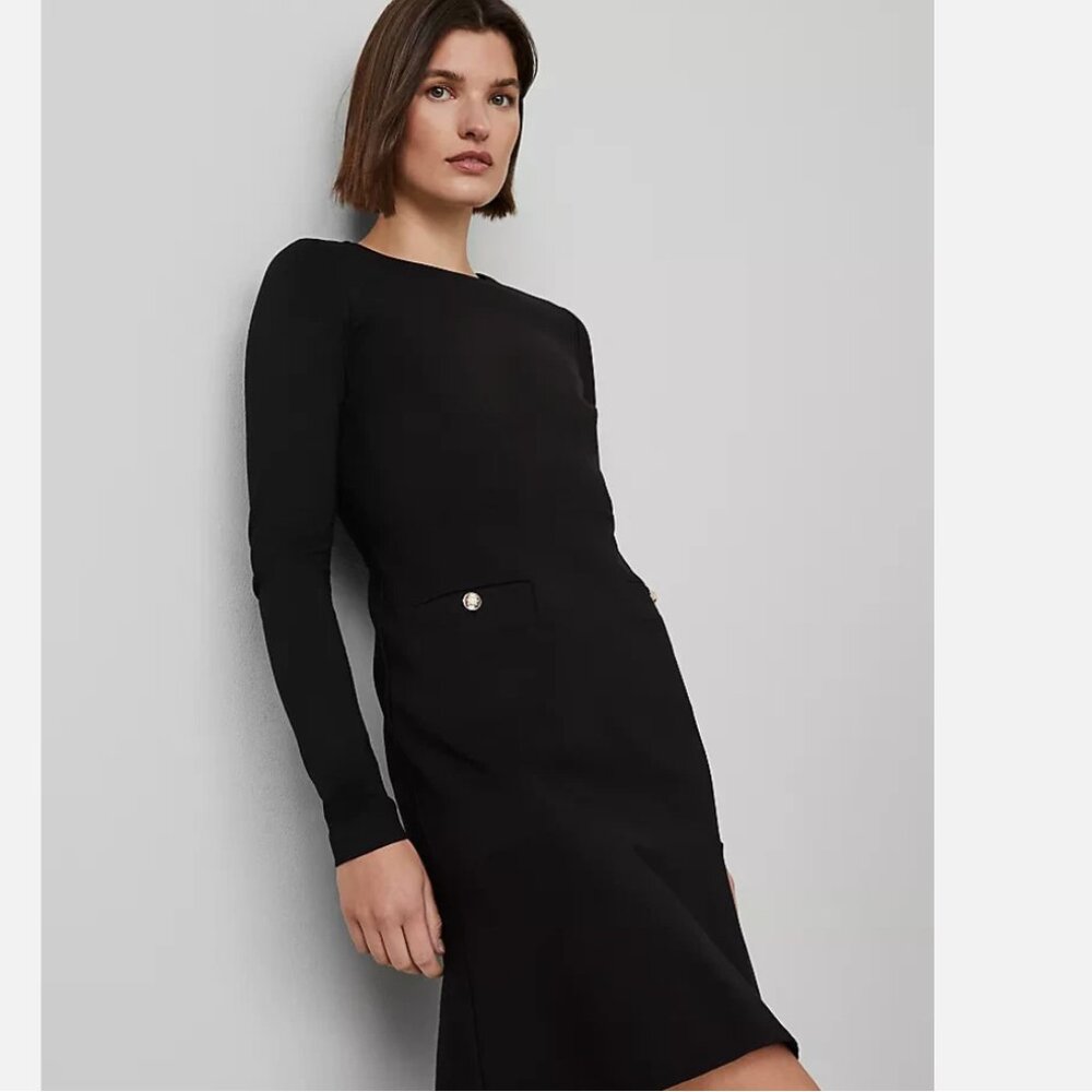 Ann Taylor Ponte Flare long sleeve midi dress